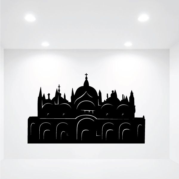 Black basilica silhouette wall decal with domes and crosses