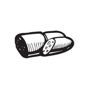 Salami decal with cartoon sausage slices in black and white