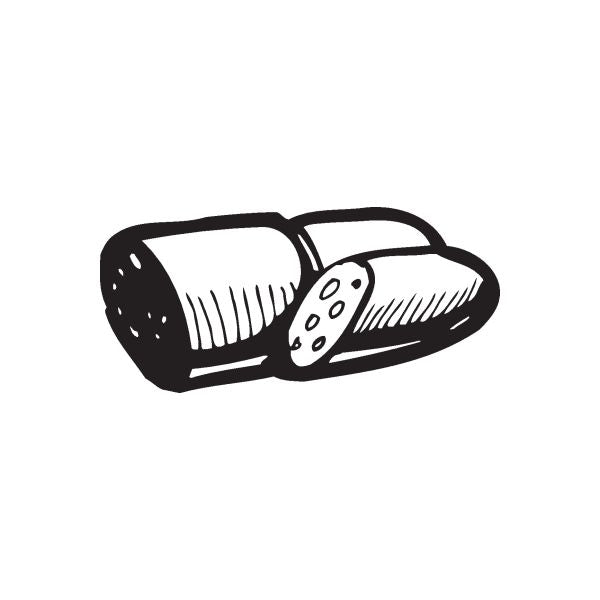 Salami decal with cartoon sausage slices in black and white