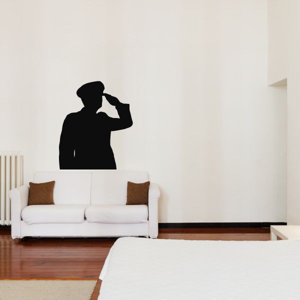 Saluting marine bust decal, black silhouette of man saluting