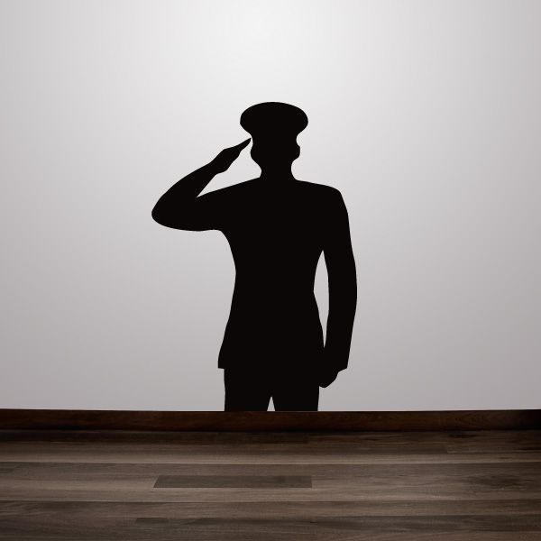 Saluting marine decal with black silhouette of a standing soldier saluting