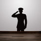 Saluting marine decal with black silhouette of a standing soldier saluting