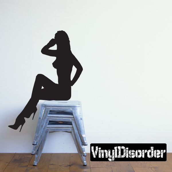 Saluting woman silhouette decal, black figure in standing pose