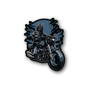 Samurai motorcycle rider vinyl sticker, blue and black action design