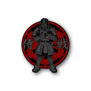 Samurai warrior vinyl sticker with red circular border and black armored figure
