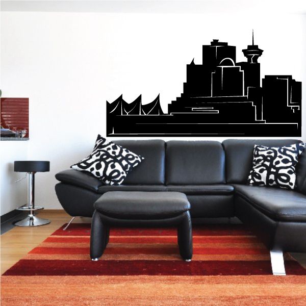 San Francisco skyline wall decal, black silhouette with detailed building shapes.