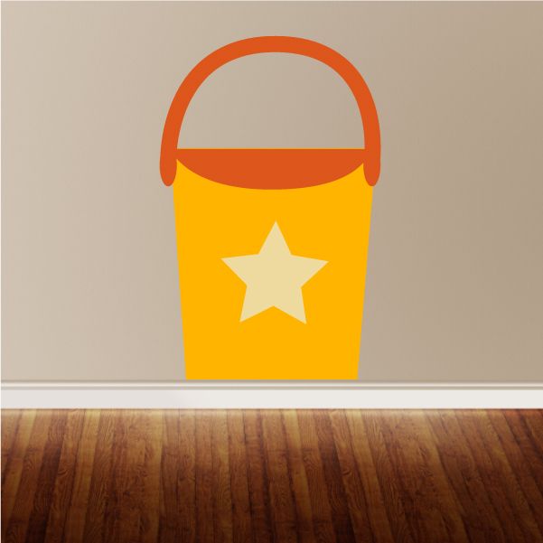 Yellow sand bucket wall decal with orange handle and white star