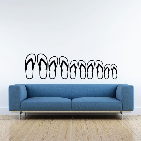 Outlined sandals wall decal kit with multiple flip-flop shapes in black