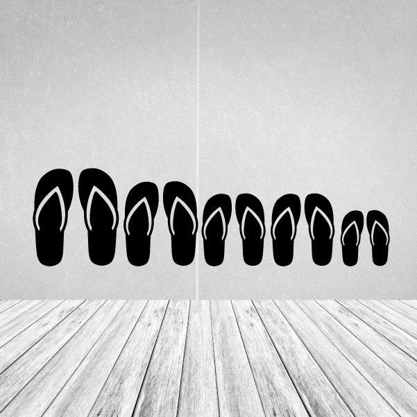 Black sandals decal set, multiple flip-flop silhouettes for family kit