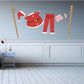 Santa-themed clothing laundry wall decal with red coat, pants, and socks
