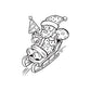 Santa Claus sledding presents decal, black line art of Santa on sled