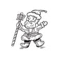 Santa Clause decal of Santa holding a Christmas cane, black line art outline