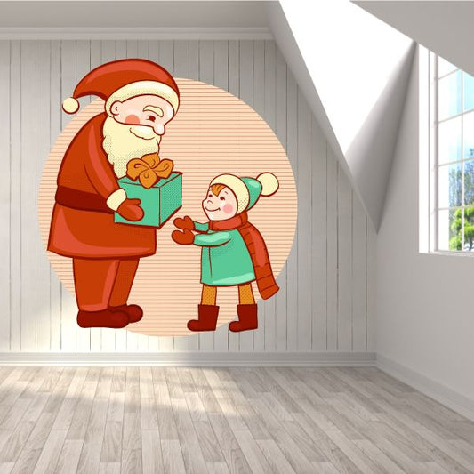 Image of Santa Giving Presents To Kids Sticker