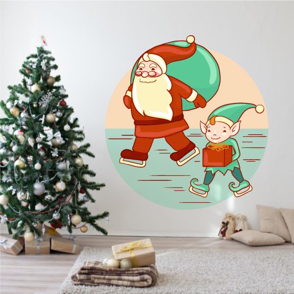 Image of Santa Ice Skating With Elf Sticker