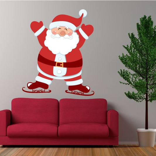 Image of Santa On Ice Skates Wall Decal - Vinyl Sticker - Car Sticker - IDCOLOR034