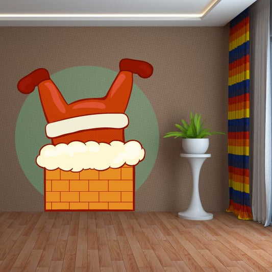 Image of Santa Stuck In A Chimney Wall Decal - Vinyl Sticker - Car Sticker - IDCOLOR014