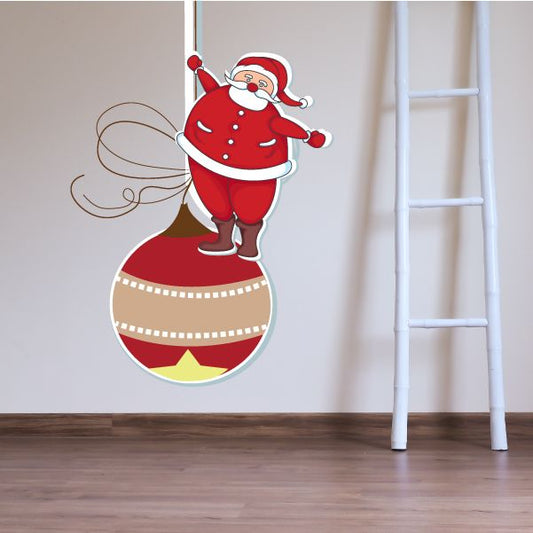 Image of Santa Swinging On a Christmas Ornament Wall Decal - Vinyl Sticker - Car Sticker - IDCOLOR030