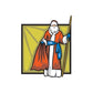 Cartoon Santa wall decal sticker with red coat, white beard, and blue sash.