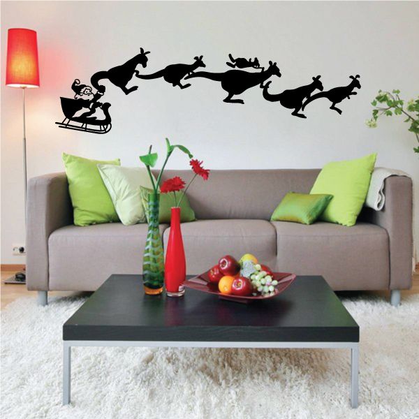 Image of Santa with Kangaroos Wall Decal - Vinyl Decal - Car Decal - 010