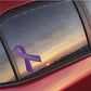 Purple awareness ribbon vinyl sticker with white text