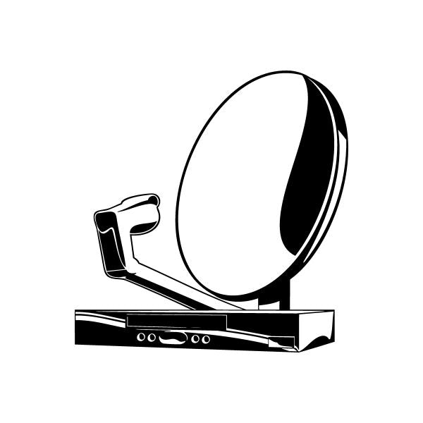 Satellite dish and box decal, black outline with white fill