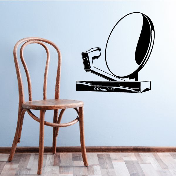 Satellite dish decal with black dish and base, white face detail.