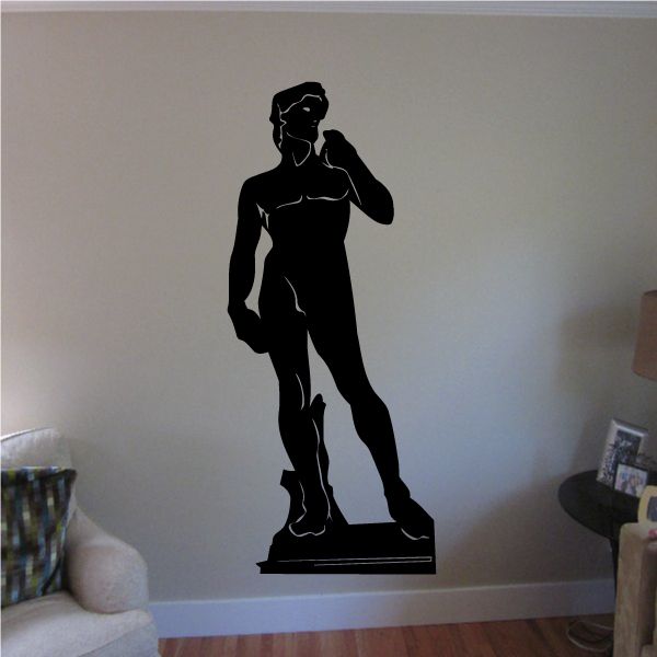 Michelangelo David statue wall decal, black silhouette figure on pedestal
