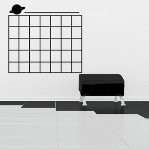 Monthly wall calendar decal with grid and Saturn icon