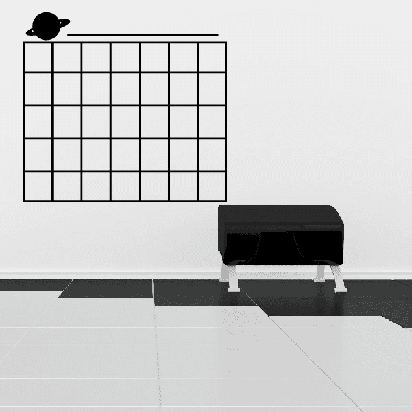 Monthly wall calendar decal with grid and Saturn icon