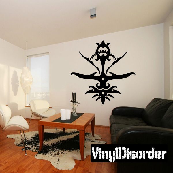 Detailed scales wall decal in black, ornate symmetrical emblem with scrolling accents