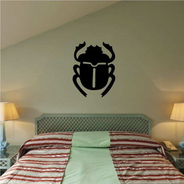 Scarab Egyptian wall decal, black vinyl scarab emblem for walls