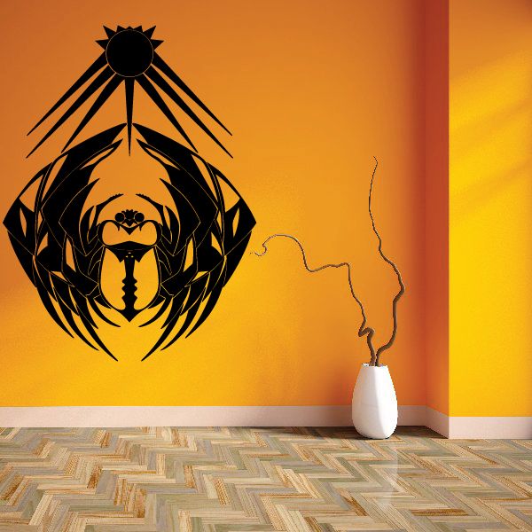 Egyptian scarab Khepri wall vinyl decal with sun disk and wings in black and gold
