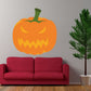 Orange jack-o-lantern wall sticker with green stem and jagged grin, spooky face