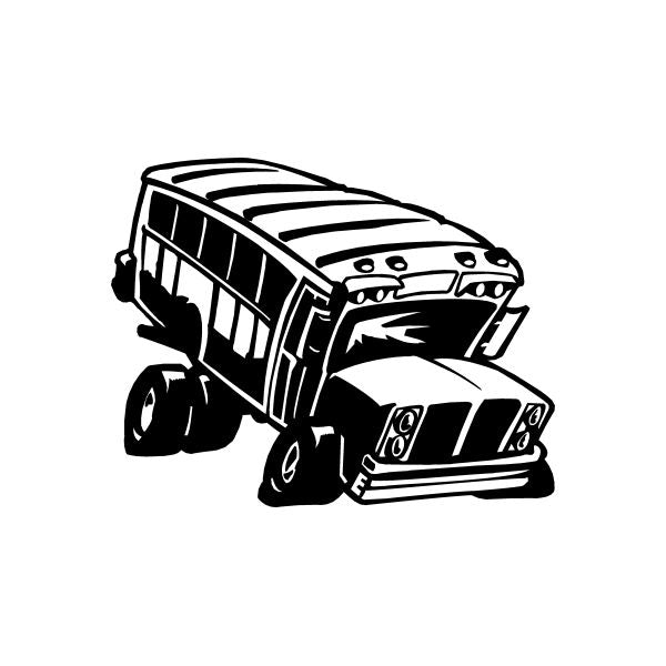 School bus vinyl decal sticker, black outline front view with grille and wheels.