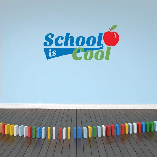 School Is Cool wall decal with colorful lettering and red apple icon
