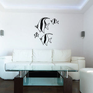 Angel fish wall decal with multiple black-and-white fish silhouettes