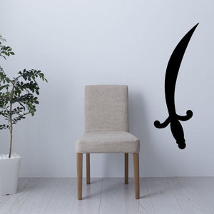Black scimitar sword wall decal, curved blade with ornate hilt