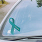 Scleroderma vinyl sticker: teal ribbon with text on car window