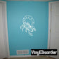 Scorpion outline style wall decal, white scorpion design on blue background