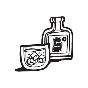 Scotch on the Rocks decal: black bottle and rocks glass outline