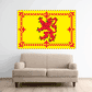 Scotland flag sticker, rectangular yellow design with red lion and ornate red border