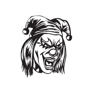 Screaming jester head decal, black and white painted face design