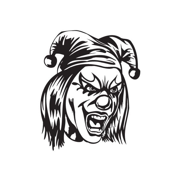 Screaming jester head decal, black and white painted face design