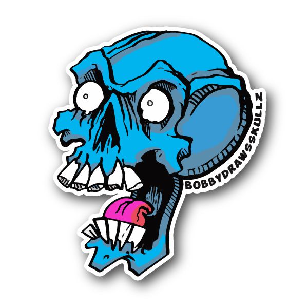 Image of Screaming Skull With Teeth And Tongue Vinyl Sticker