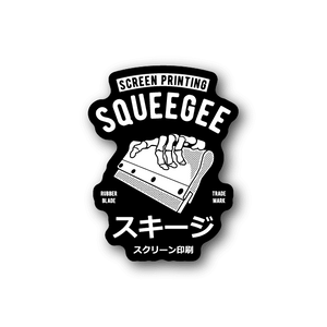 Screen printing squeegee vinyl sticker with white graphic and Japanese text