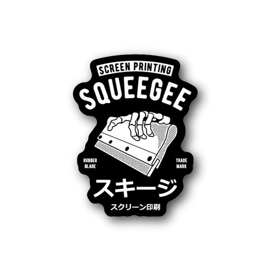 Screen printing squeegee vinyl sticker with white graphic and Japanese text