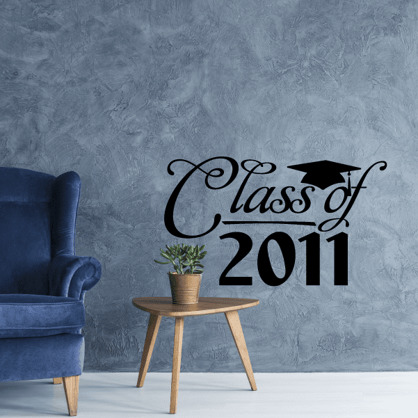 Class of 2011 wall decal with script lettering and graduation cap icon
