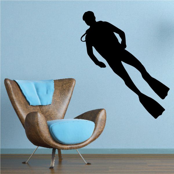 Scuba diver decal with black silhouette diving pose