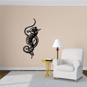 Seahorse wall decal with sea grass, black outline