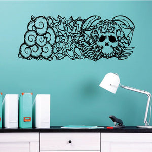 Black sea skull crab head decal with detailed line art and shell accents